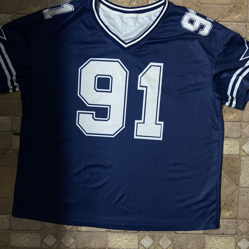 Navy Blue Football Jersey with White Number 91